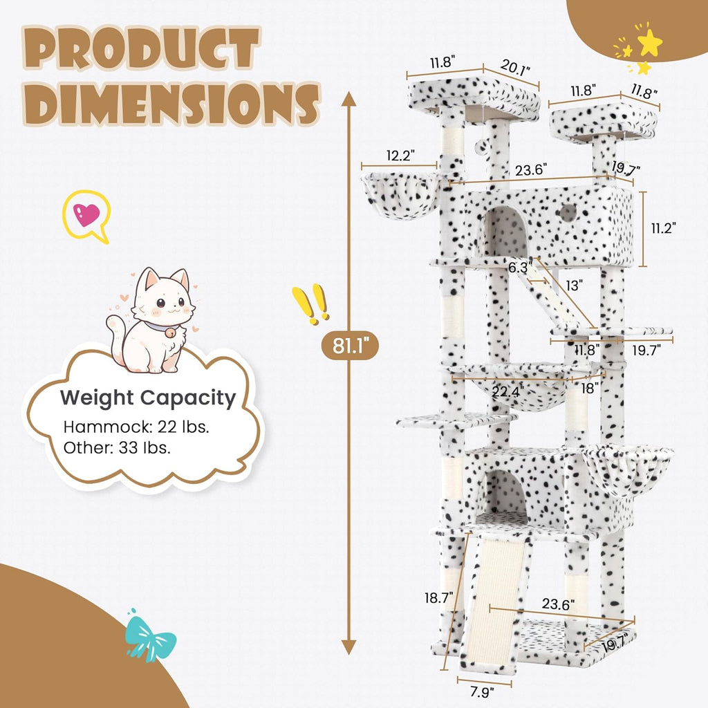 81" Multi-Level Cat Tree with Hammock, Scratching Posts & Cozy Perches – Perfect for Large Cats (Available in Multiple Colors)