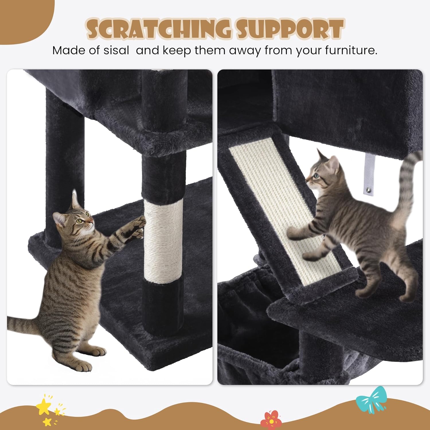 81" Multi-Level Cat Tree with Hammock, Scratching Posts & Cozy Perches – Perfect for Large Cats (Available in Multiple Colors)