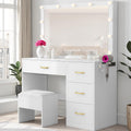 YITAHOME Makeup Vanity Table with Lighted Mirror, Cushioned Stool, 4 Storage Drawers & Hidden Jewelry Organizer, 3-Mode LED Lighting
